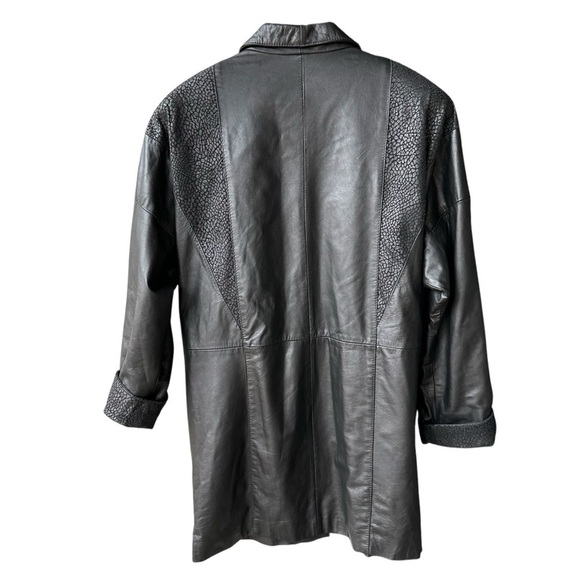 Comint Leather Jacket Coat Outerwear Vintage Black Animal Print Western Sz Large - Picture 3 of 11